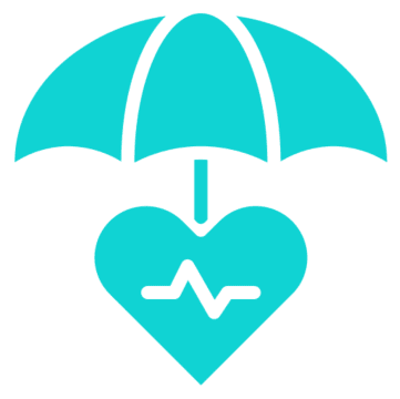 Umbrella over heart with heartbeat line.