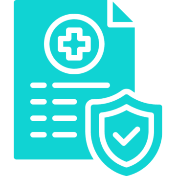 Medical document with shield and cross icon.